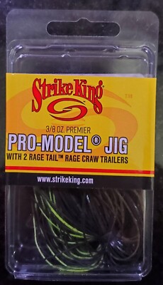 Strike King 3/8 oz Premiere Pro Model Jig Grn/Blu W/Rage Tail Craw Trailers 2pcs