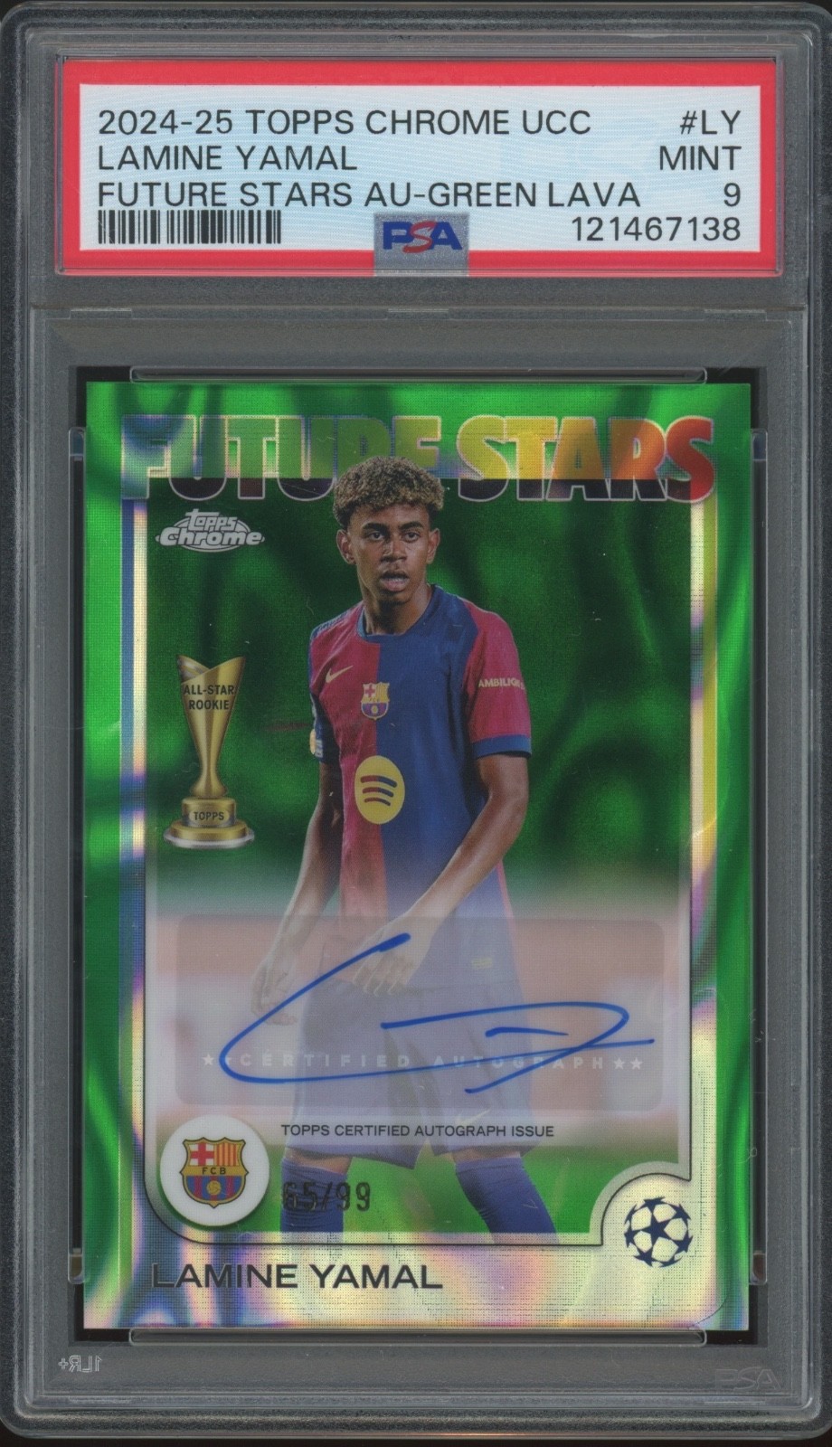 2024 Topps Chrome Green Lava Refractor Lamine Yamal 65/99 Auto Mint PSA 9