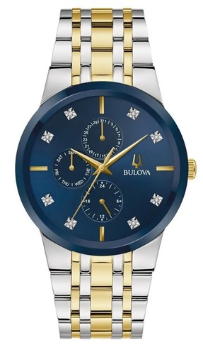 Pre-owned Bulova Men's Quartz Day Date Diamond Accent Silver Gold Watch 40mm 98d180