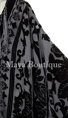 Pre-owned Maya Matazaro Fringe Jacket Burnout Velvet Short Kimono Black  Plus Size