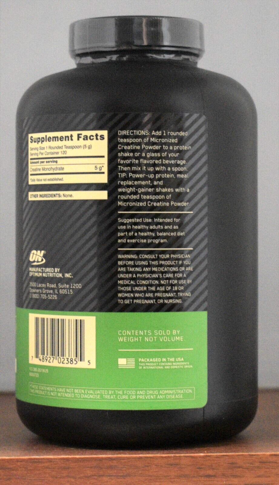 Optimum Nutrition Creatine Powder 600g Micronized 1.32 LB ON 120 Servings