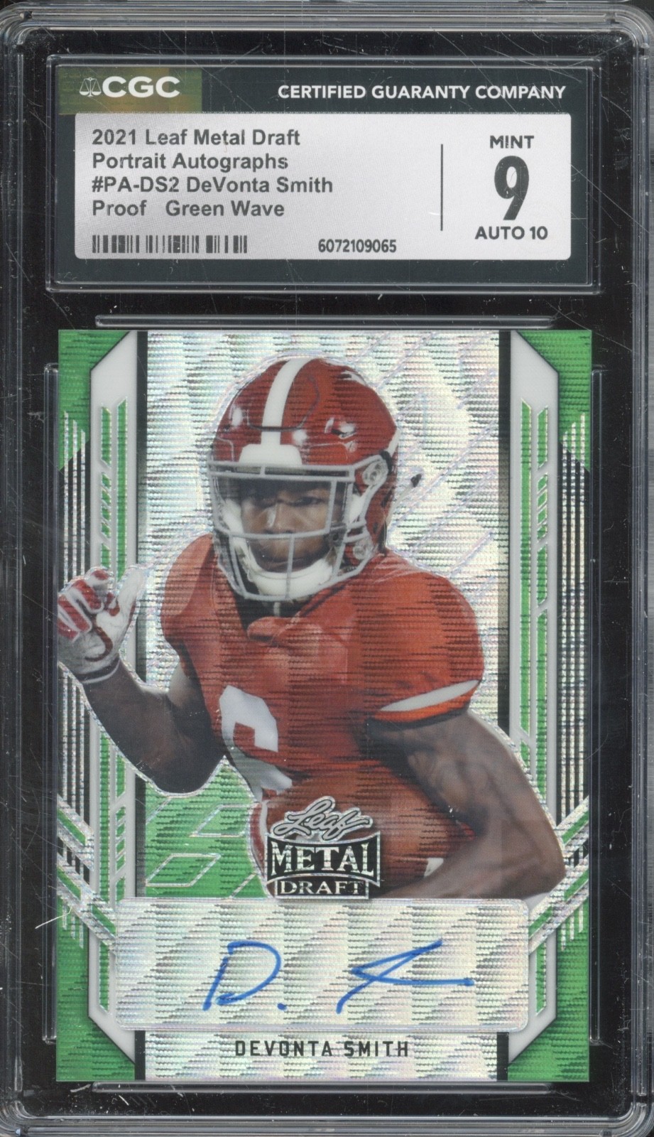 2021 Leaf Metal Green Wave Proof  DeVonta Smith 1/1 RC Mint CGC 9 10 Auto