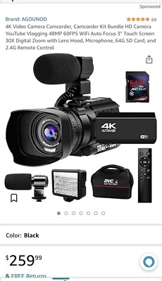 Camcorder 4K Video Camera 48MP 60FPS,HD Auto Focus Vlogging 3.0'' Touch Screen 1