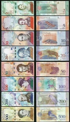 Lot (8 PCS) Venezuela Set, 2018 2, 5, 10, 20, 50, 100, 200 & 500 UNCIRCULATED
