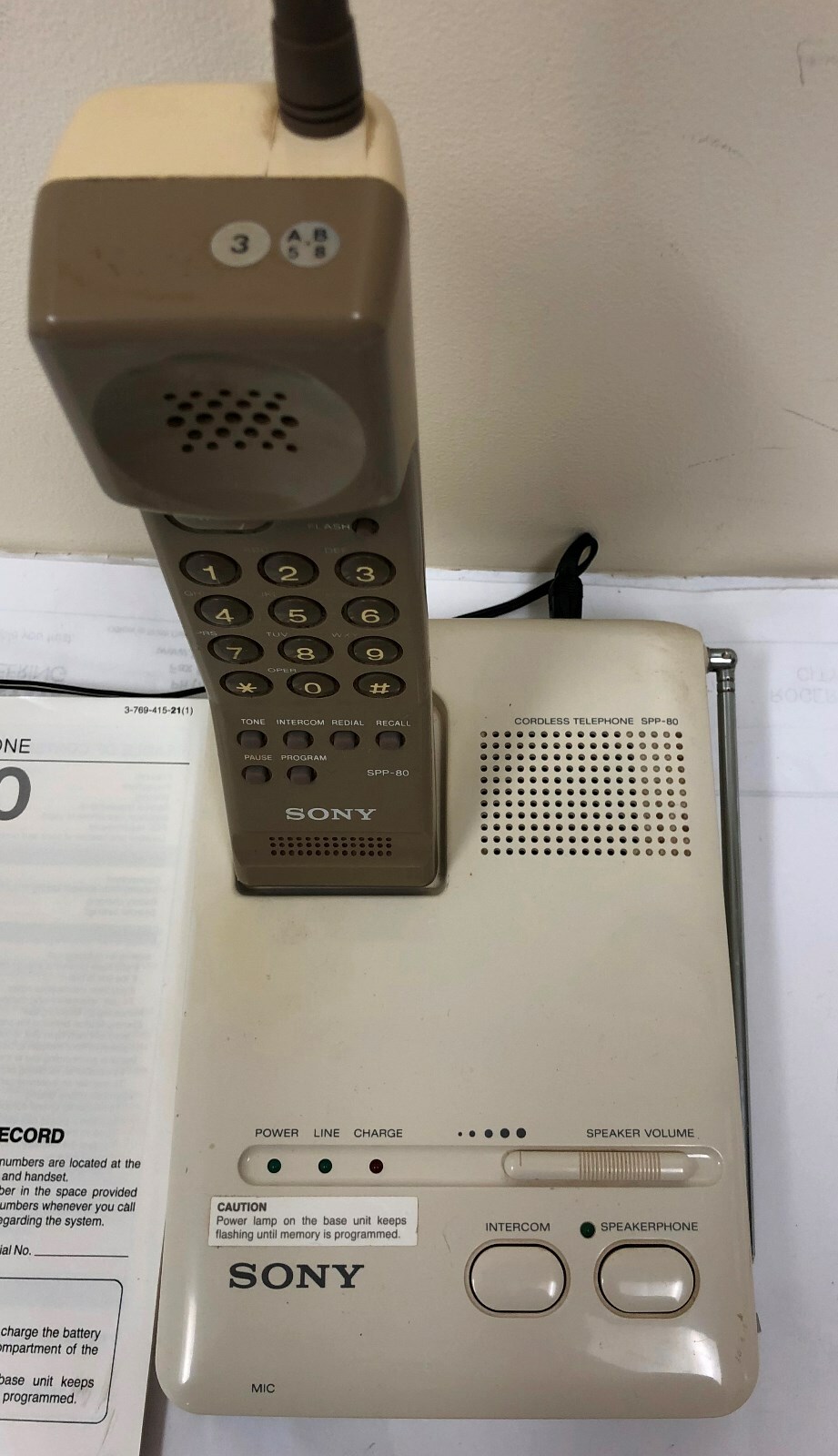 Vintage Sony Cordless Telephone SPP-80 Digital Cordless Phone WIth Manual