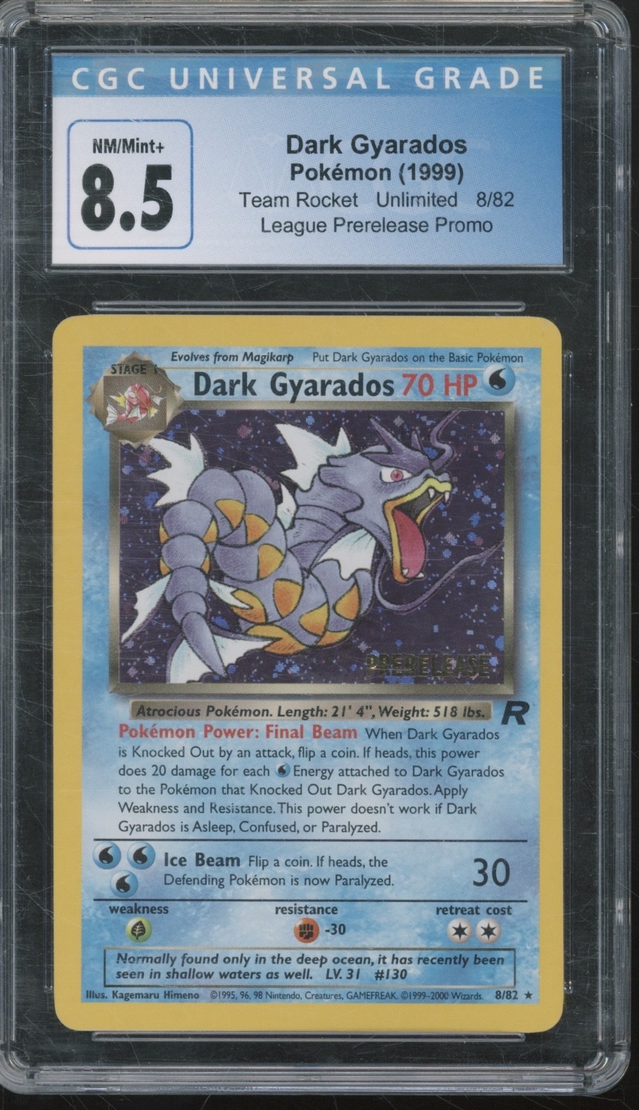 1999 Pokémon Team Rocket Prerelease Promo Dark Gyarados 8/82 NM-MT+ CGC 8.5
