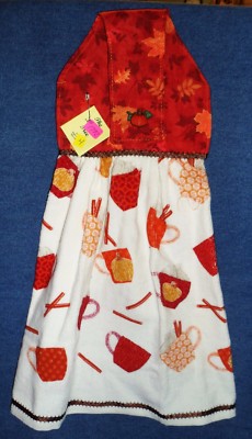 **NEW** Handmade Autumn Pumpkin Spice Latte Hanging Kitchen Hand Towel #1792