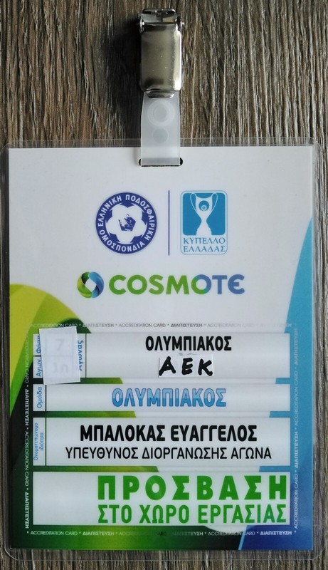 Ticket Accreditation Card Olympiacos PirÃ¤Us - Aek Athen