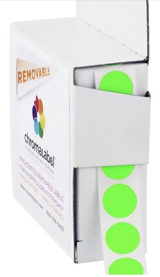 1/2  Inch round Label Removable Color Code Dot Stickers, 1000 Labels Color Green