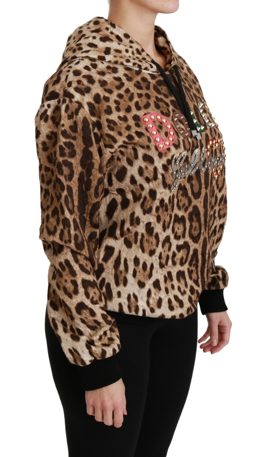 Pre-owned Dolce & Gabbana Sweater Hooded Studded Ayers Leopard It36 / Us2 / S Rrp $2800 In Brown
