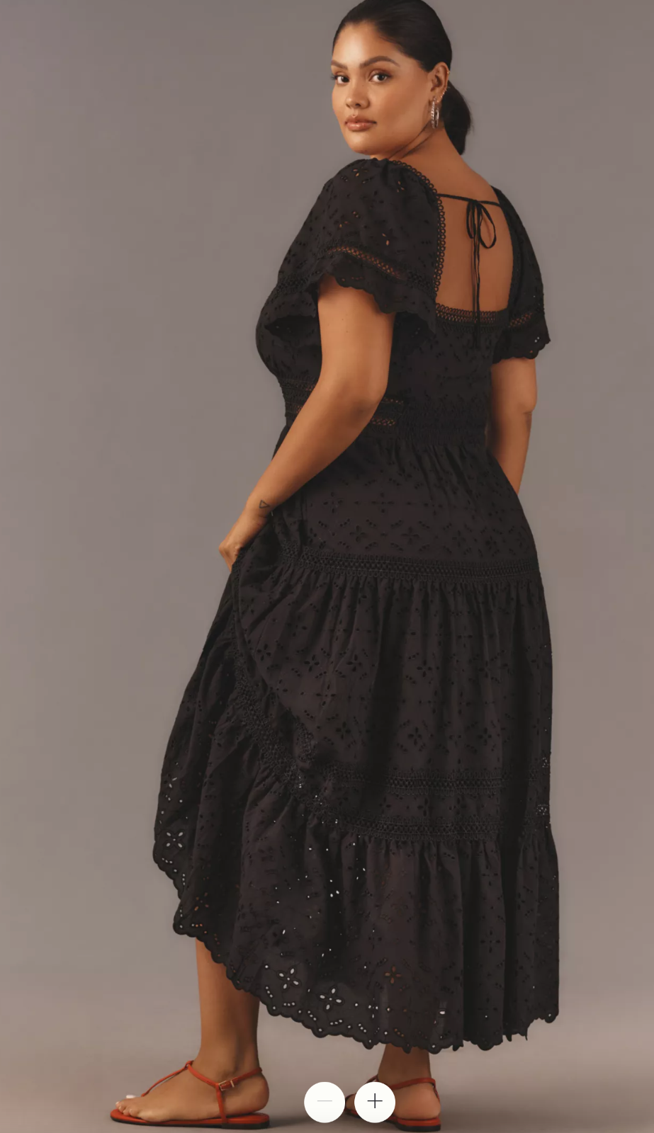 Pre-owned Anthropologie The Violetta Square-neck Eyelet Black Midi Dress By Maeve