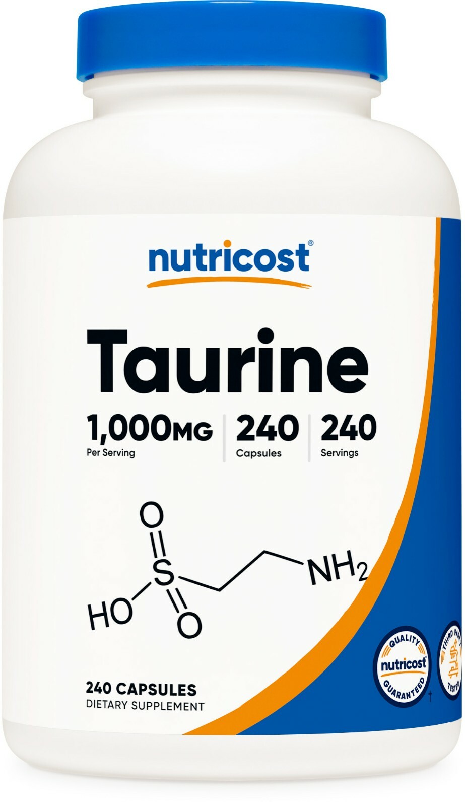 Nutricost Taurine 1000 мг добавки в капсулах, 240 капсул, без ГМО, без глютена