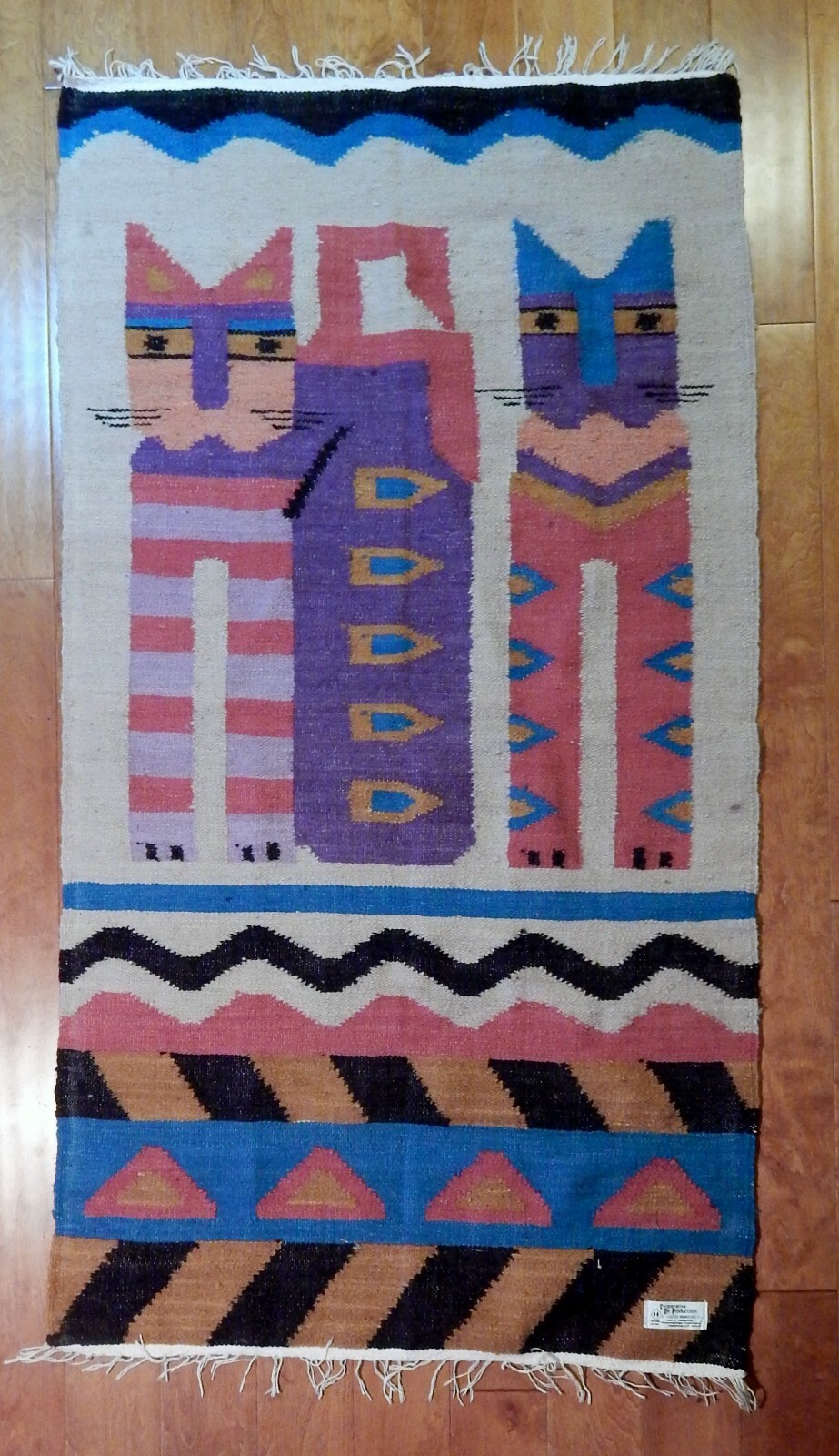 Cats wool/cotton rug or wall hanging made in Guatemala - Fair Trade