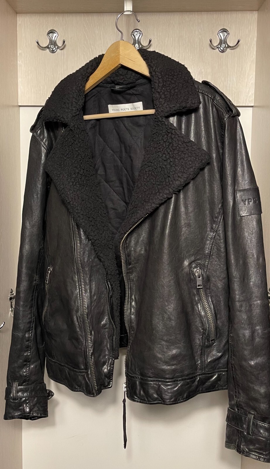 Young Poets Society Tigha Jax Veg Sherpa Black Leather Biker