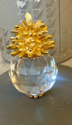 Swarovski Crystal Pineapple 2'' 14k Gold Plated base and foliage 