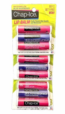  9 CHAP ICE WATERMELON   RASPBERRY LIP   BALM  MOISTURE DRY LIPS CHAPSTICK