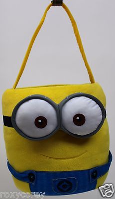 Easter Halloween Despicable Me Minion Jumbo Yellow Blue Plush Tote Basket NWT