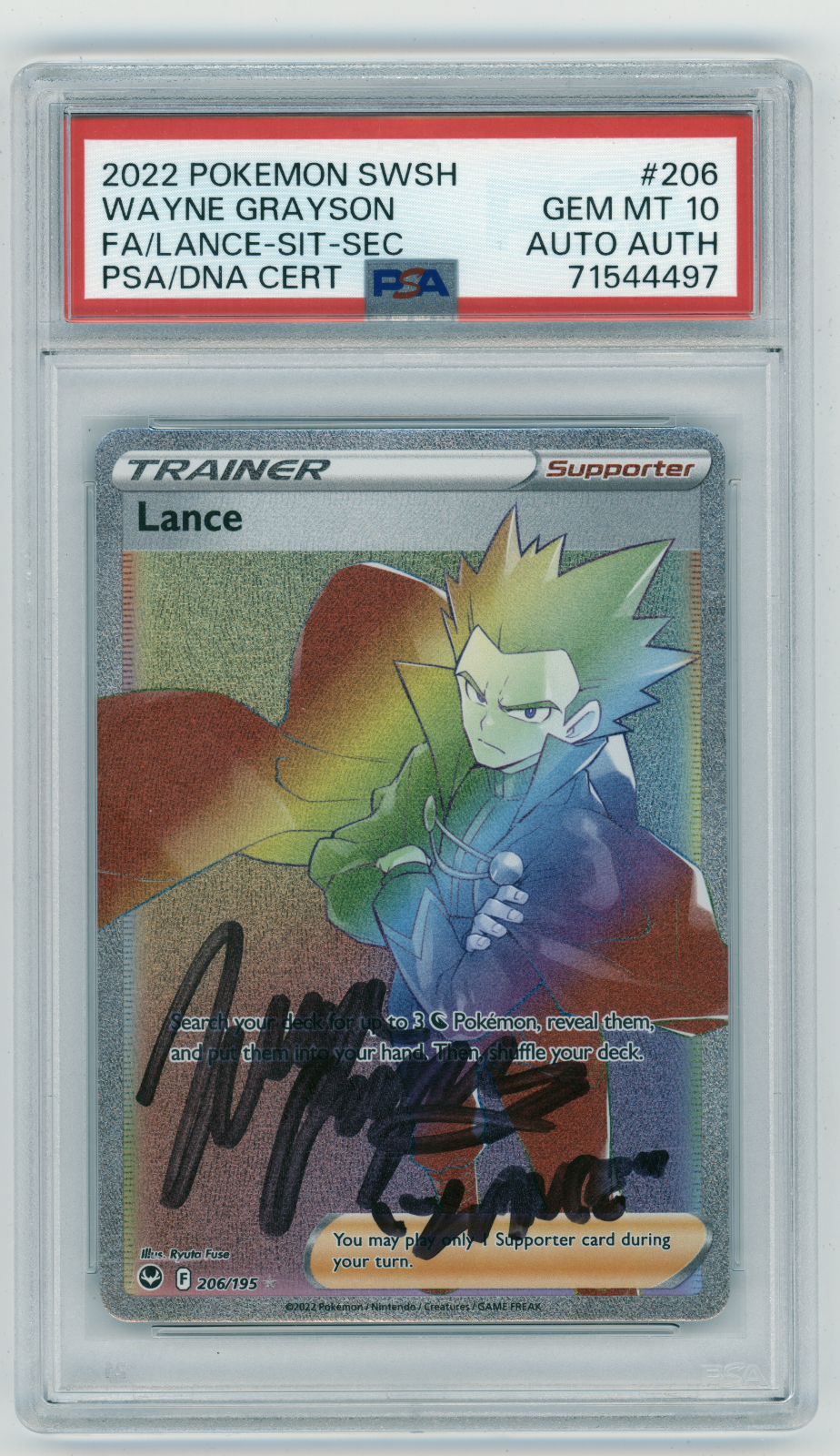 PSA 10 Signed Wayne Grayson Pokemon Lance 206/195 Secret PSA 10 Signed Wayne Grayson Pokemon Lance 206/195 Secret