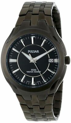 NEW Pulsar PXHA27 Mens Classic Stainless Steel Black Dress Band & Dial Watch 50M