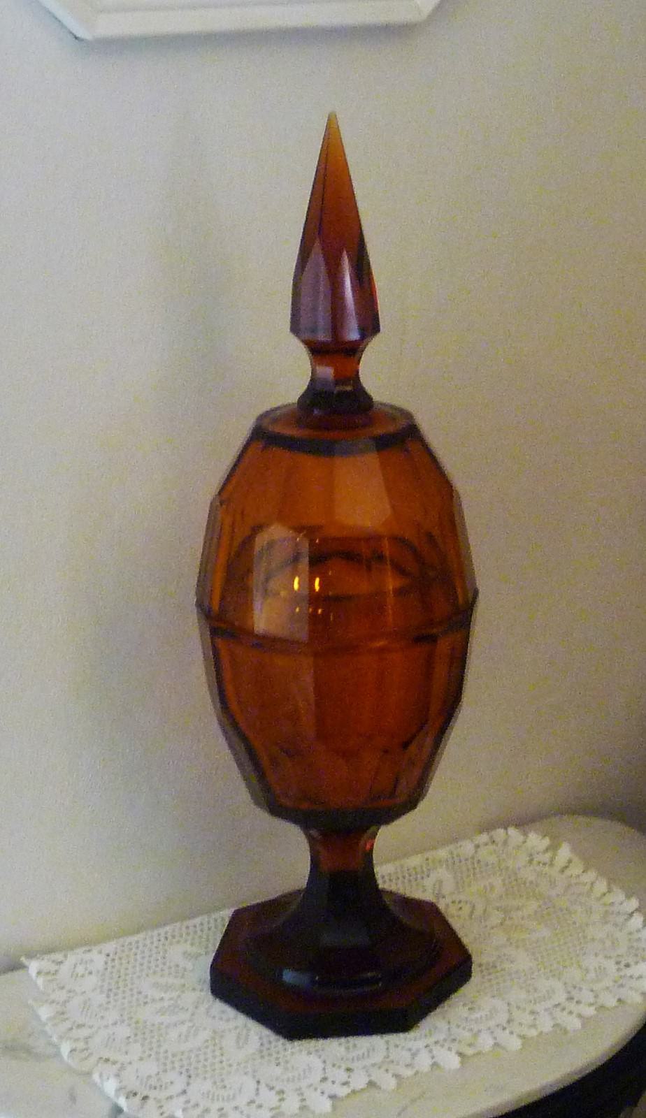 19 Century 24 Inch Tall Continental German Style Amber Cut Glass Decorative Urn