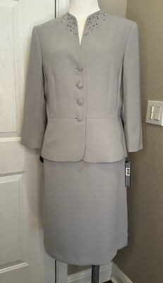 Tahari Arthur S Levine Women s 2 Pcs Gray Skirt Suit, Size 12, NWT, MSRP $280