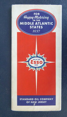 1937 Middle Atlantic Delewar Maryland Virginia NC SC D.C. road map Esso oil gas