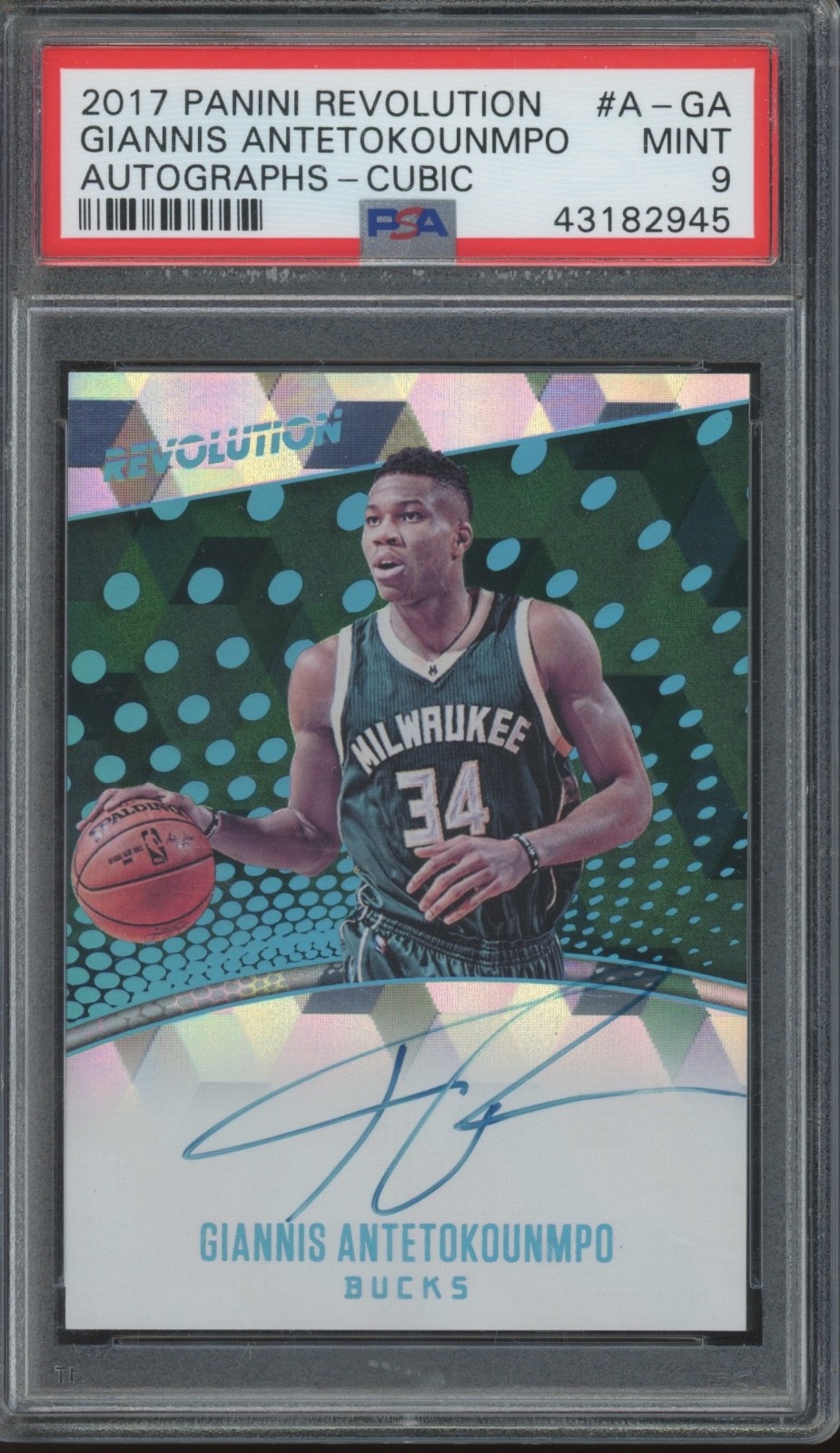 2017 Panini Revolution Cubic Giannis Antetokounmpo 35/50 Auto Mint PSA 9