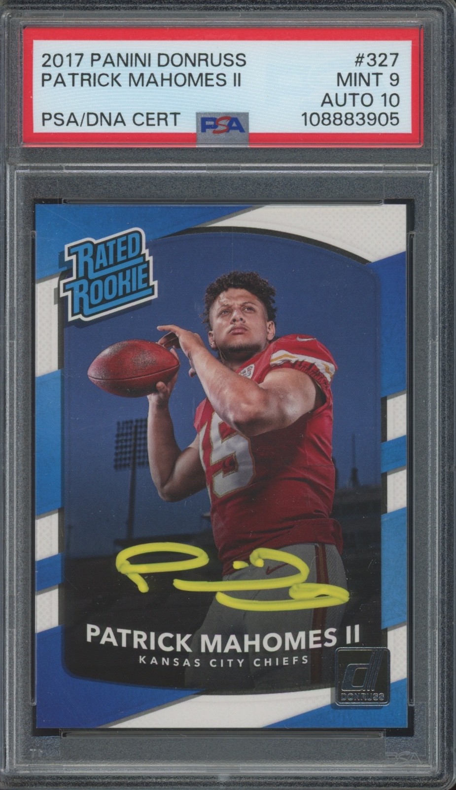 2017 Panini Donruss #327 Patrick Mahomes II RC Rookie Mint PSA 9 10 Auto