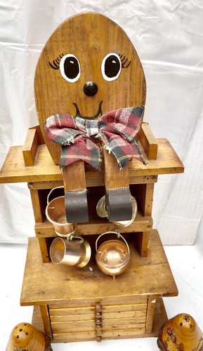 Vintage Figurine Wood Kitchen Decor Salt Pepper Shakers Coasters Shelf