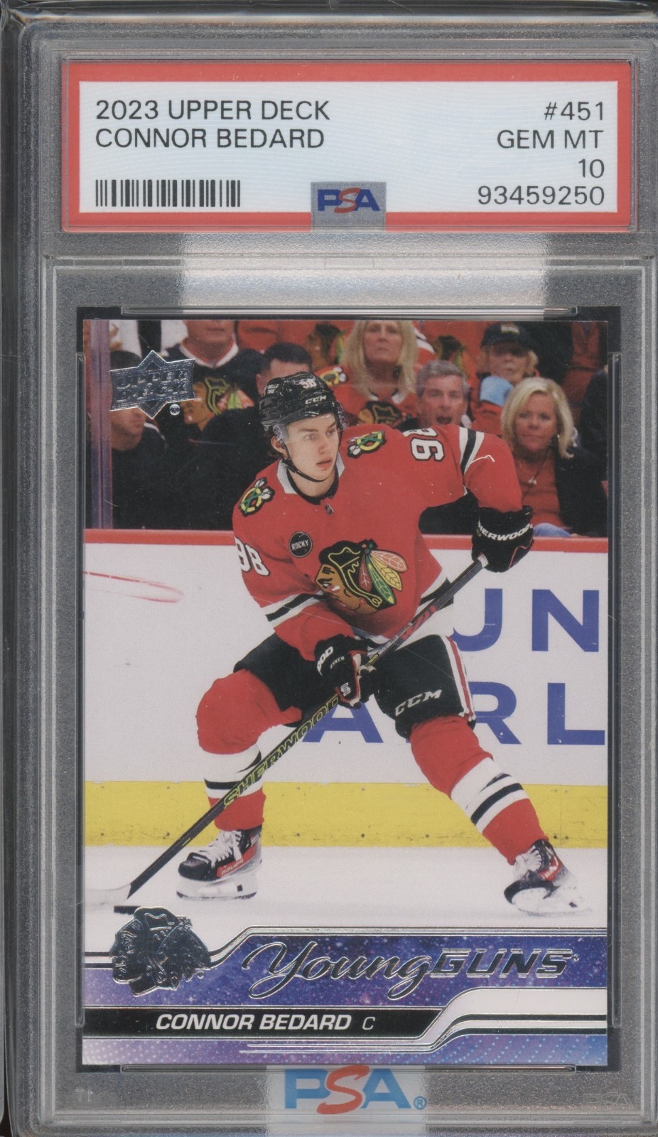 2023 Upper Deck Young Guns #451 Connor Bedard RC Rookie Gem Mint PSA 10