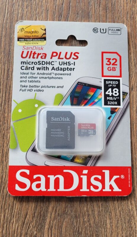 Sandisk Ultra Plus Sdhc Uhs-I 32 Gb Card Speed Up To 48 Mb Camera Memory - New