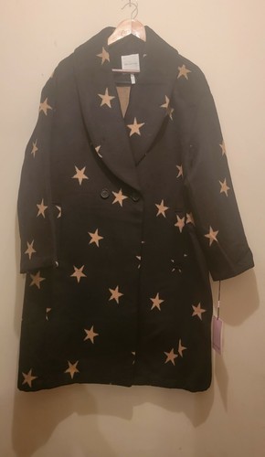 Pre-owned Avec Les Filles Star-print Wool Coat Black/camel Stars Sz M