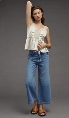 Paige Zoey With Tie Wide Leg Coastline Size 33 NEW Stretchy Cropped Ankle Jeans