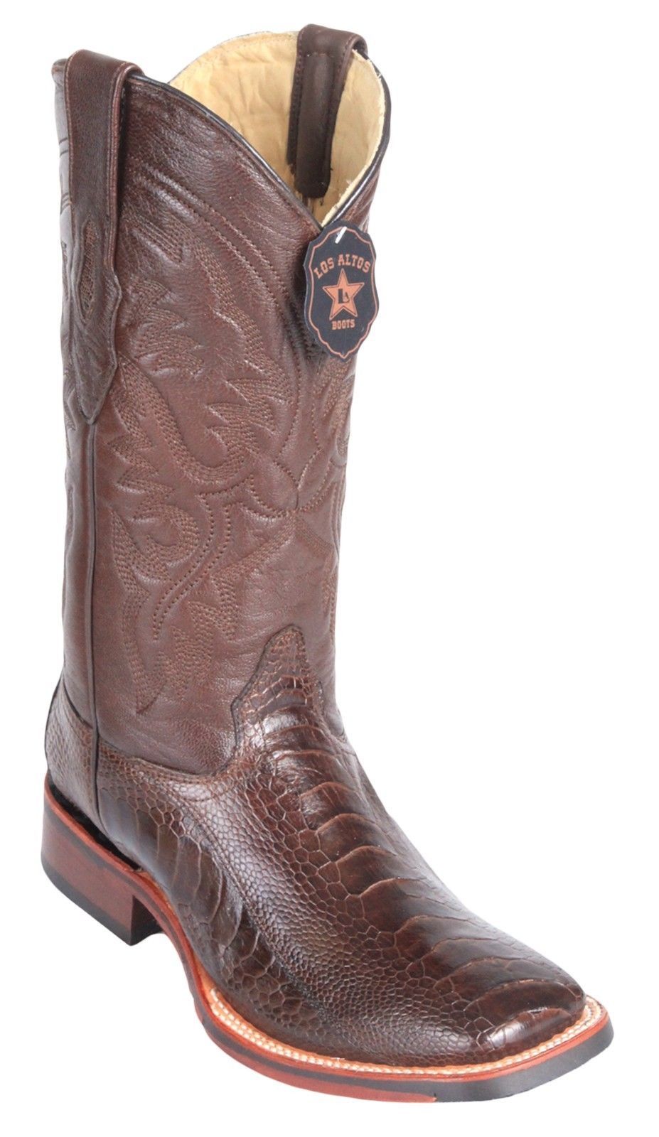 Pre-owned Los Altos Boots Los Altos Brown Ostrich Leg Square Toe Tpu Rubber Sole Western Cowboy Boot D