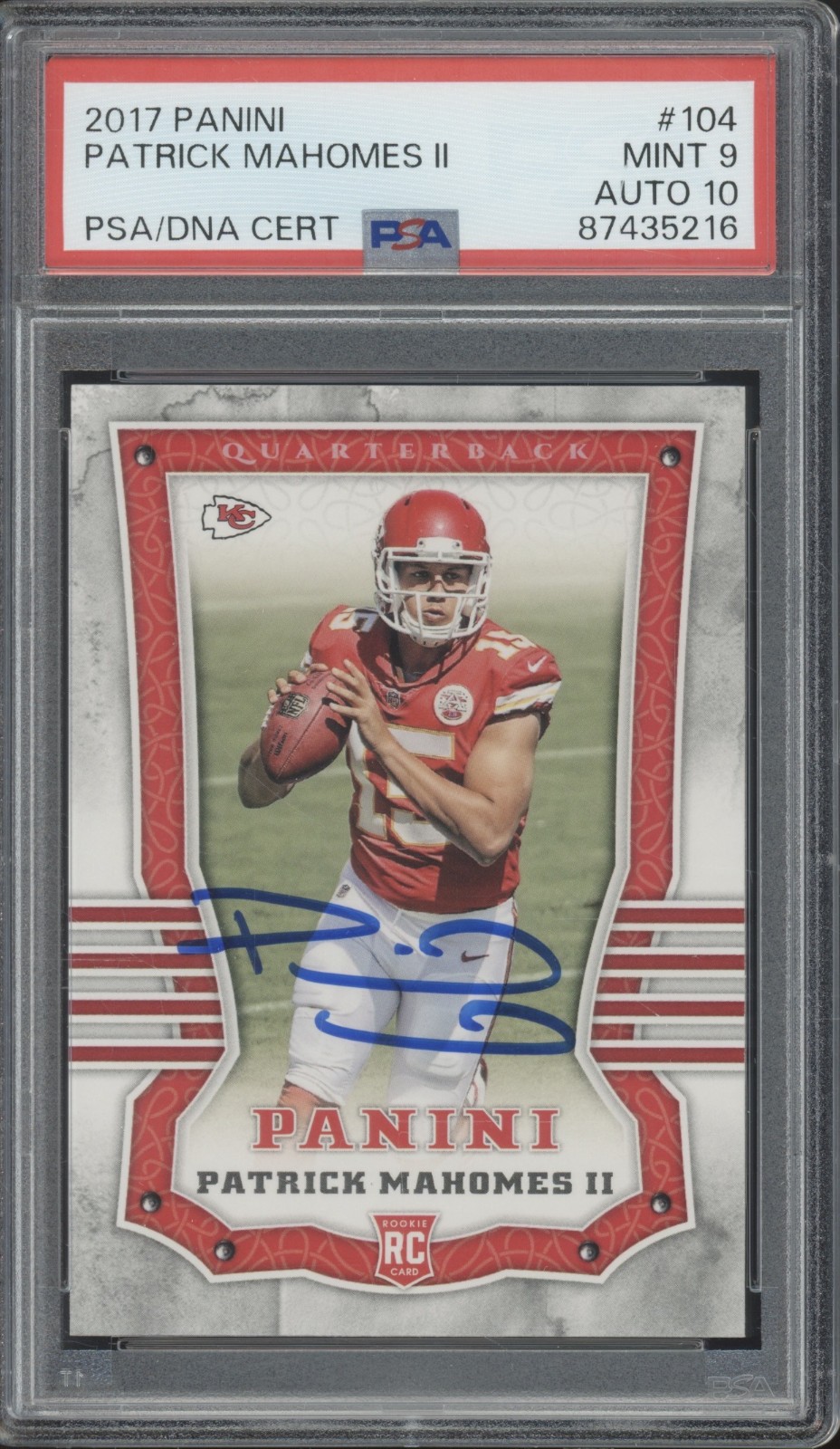 2017 Panini #104 Patrick Mahomes RC Rookie Mint PSA 9 10 Auto