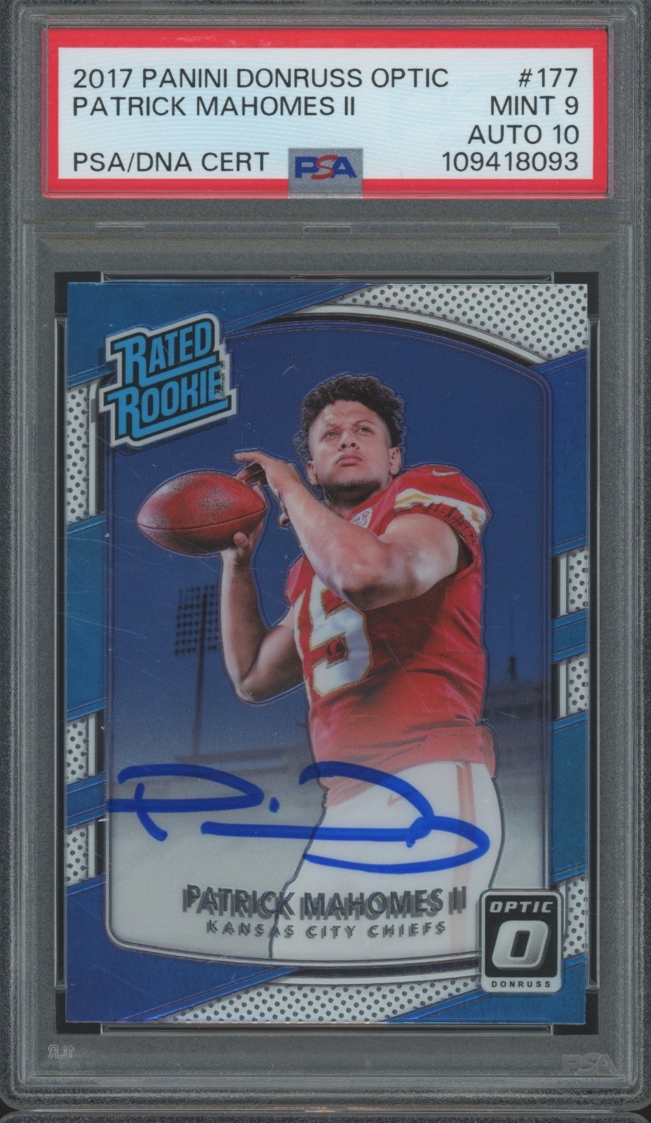 2017 Panini Donruss Optic #177 Patrick Mahomes II RC Rookie Mint PSA 9 10 Auto