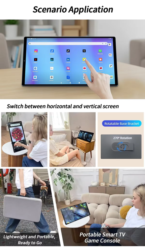 Android 15 Tablet Touch Screen PC with Foldable Stand & Bag 6G+128G,Built-in Bat