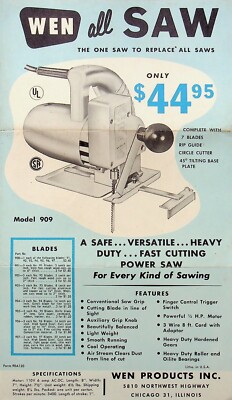 Wen All Saw Model 909/9-T-2 Wood Cutting Tool & Saw Table Advertisement - Z-60