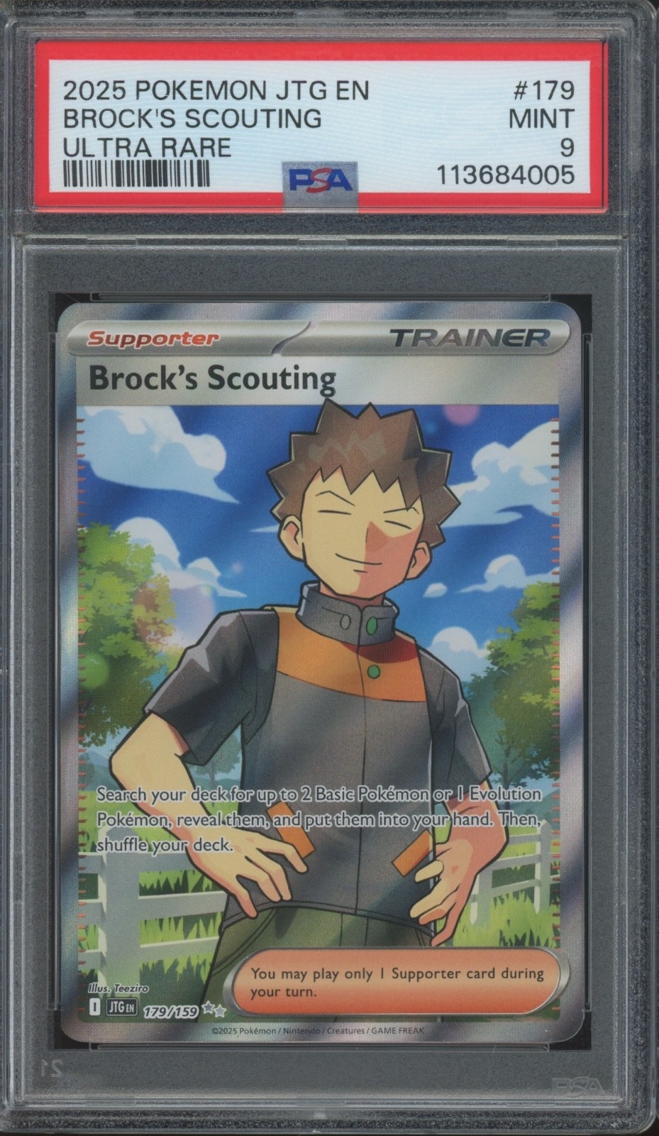 2025 Pokemon Journey Together Ultra Rare #179 Brock's Scouting Mint PSA 9