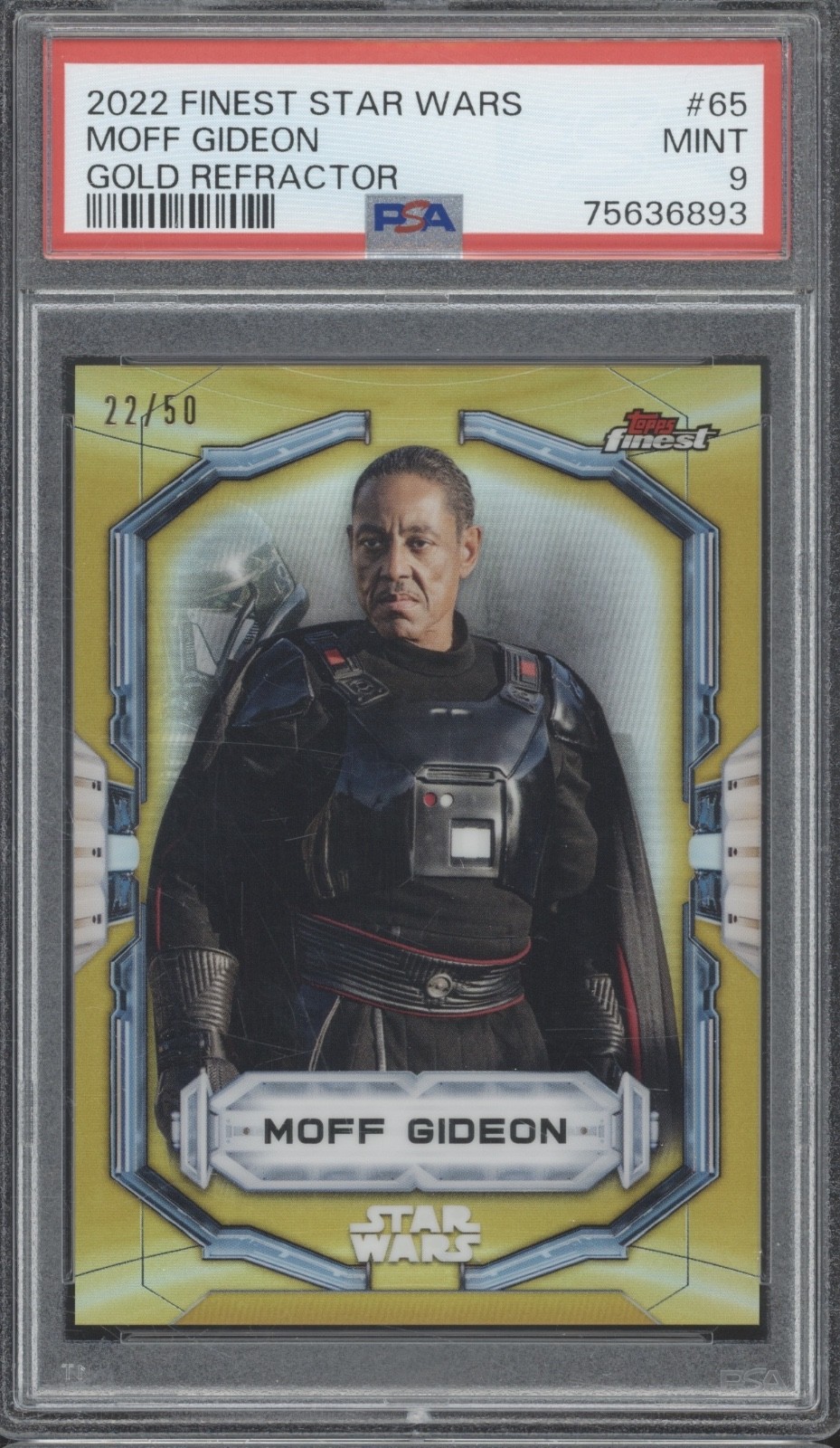 2022 Topps Finest Star Wars Gold Refractor #65 Moff Gideon 22/50 Mint PSA 9
