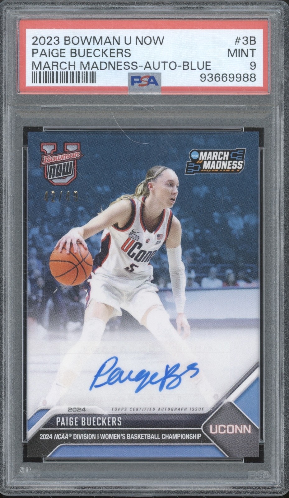 2023 Bowman University Now #3B Paige Bueckers 42/49 Auto RC Rookie Mint PSA 9