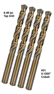 #31 Cobalt Drill for 6-48 Tap Hole  Lot of 4 drill bits    New