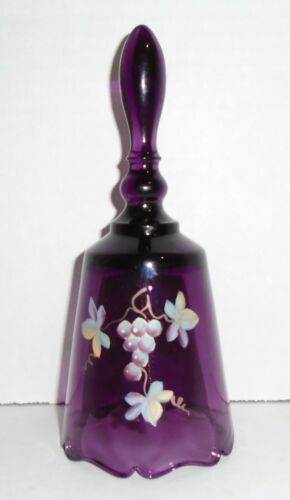Fenton Purple Glass Bell Hand Painted & Signed 