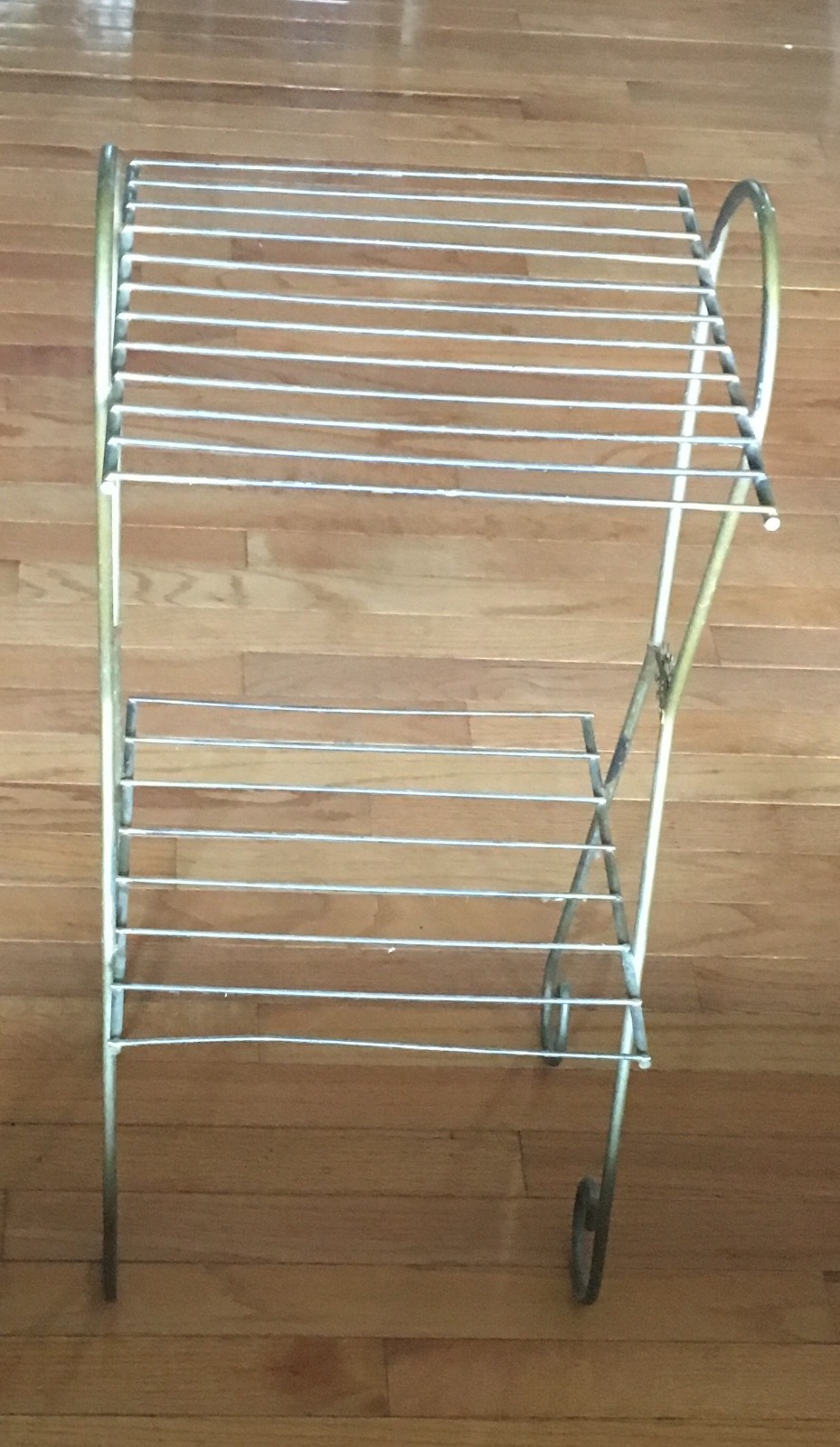 Vintage Metal 2 Tier Plant Stand Display Rack Gold Wire Mid Century Modern