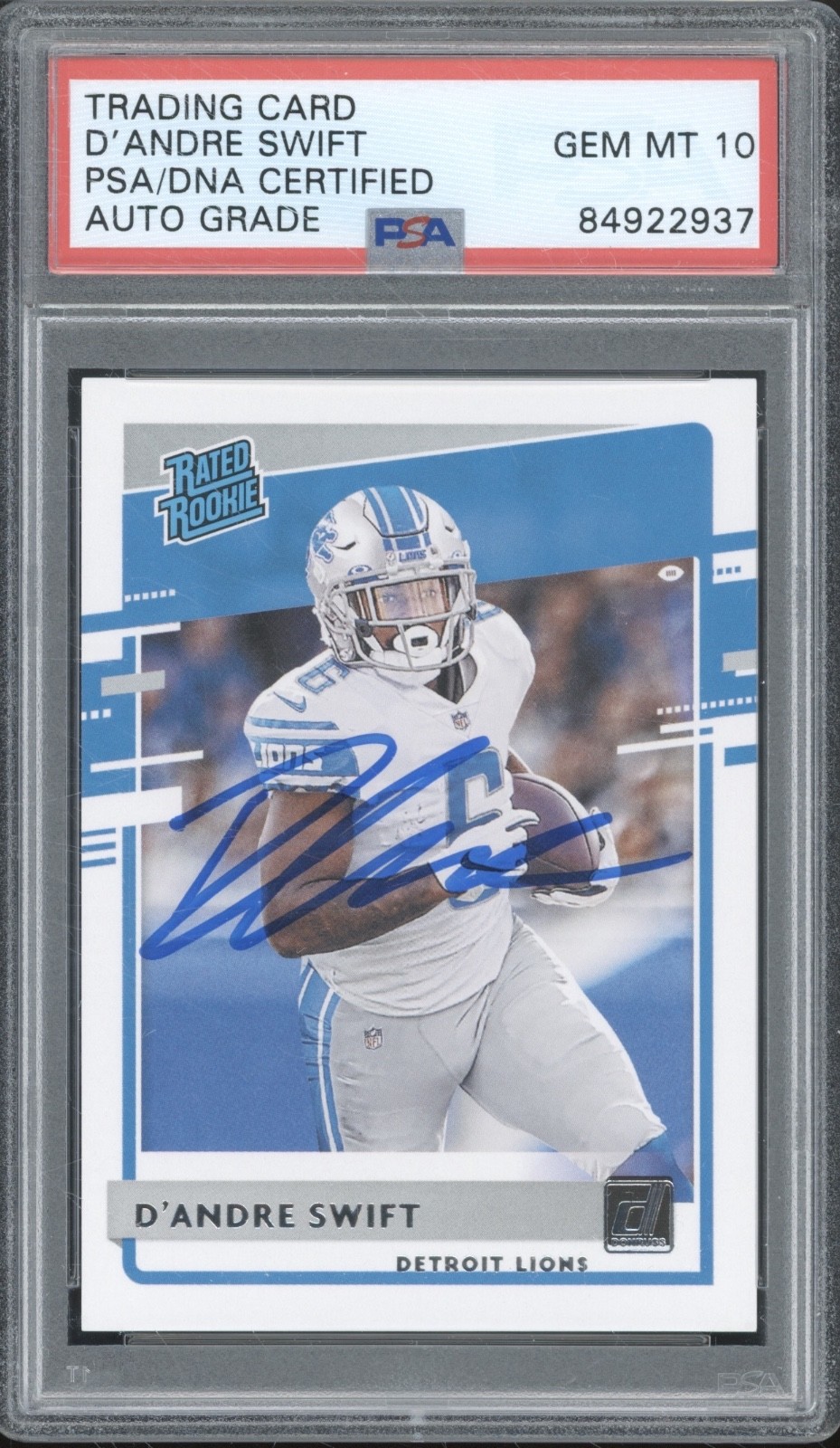 2020 Panini Donruss #309 D`Andre Swift Autograph RC Gem Mint PSA DNA 10 Auto