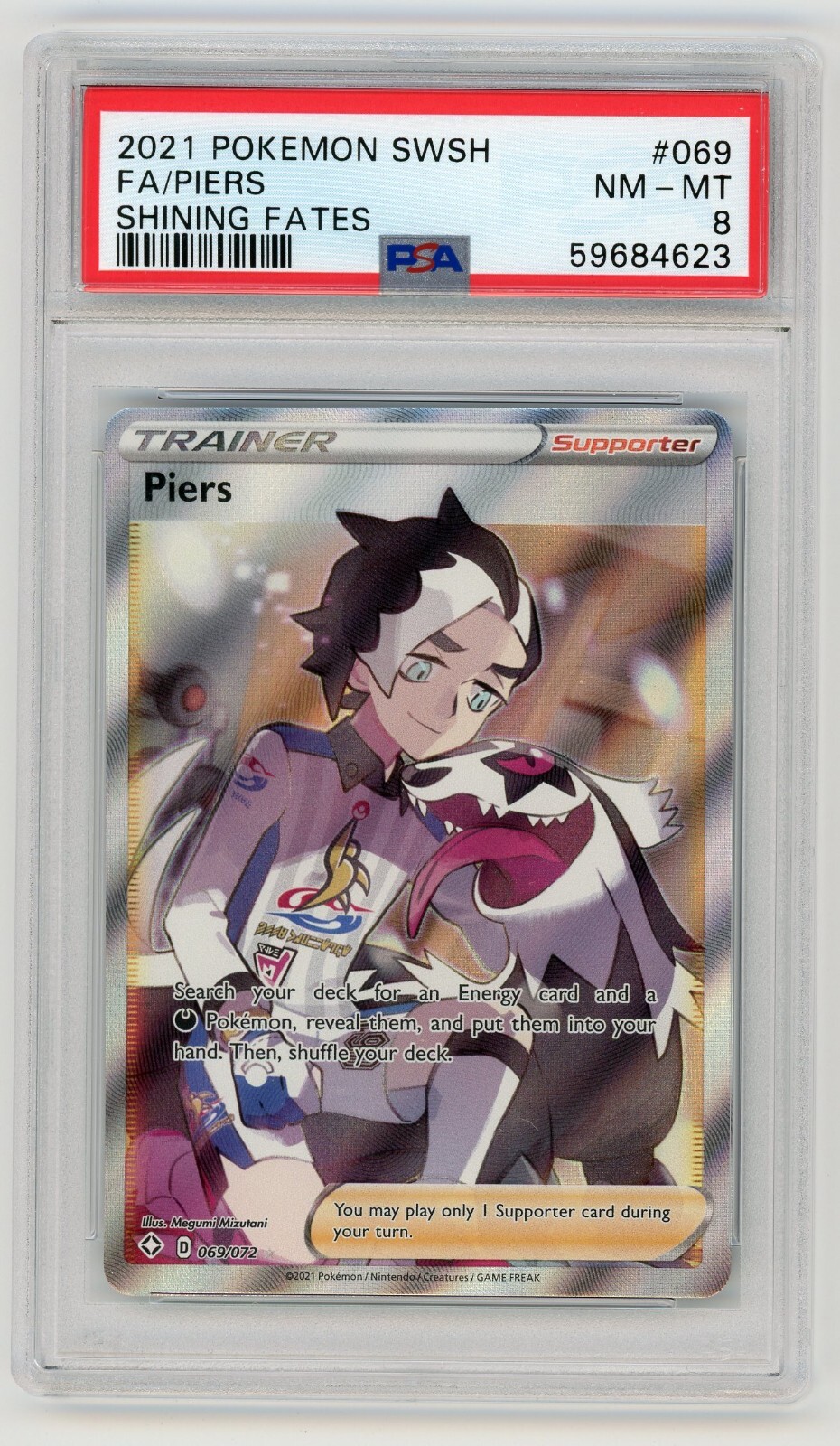Pokemon Card Piers 069/072 Holo Shining Fates FA PSA 8 NM-MT Pokemon Card Piers 069/072 Holo Shining Fates FA PSA 8 NM-MT