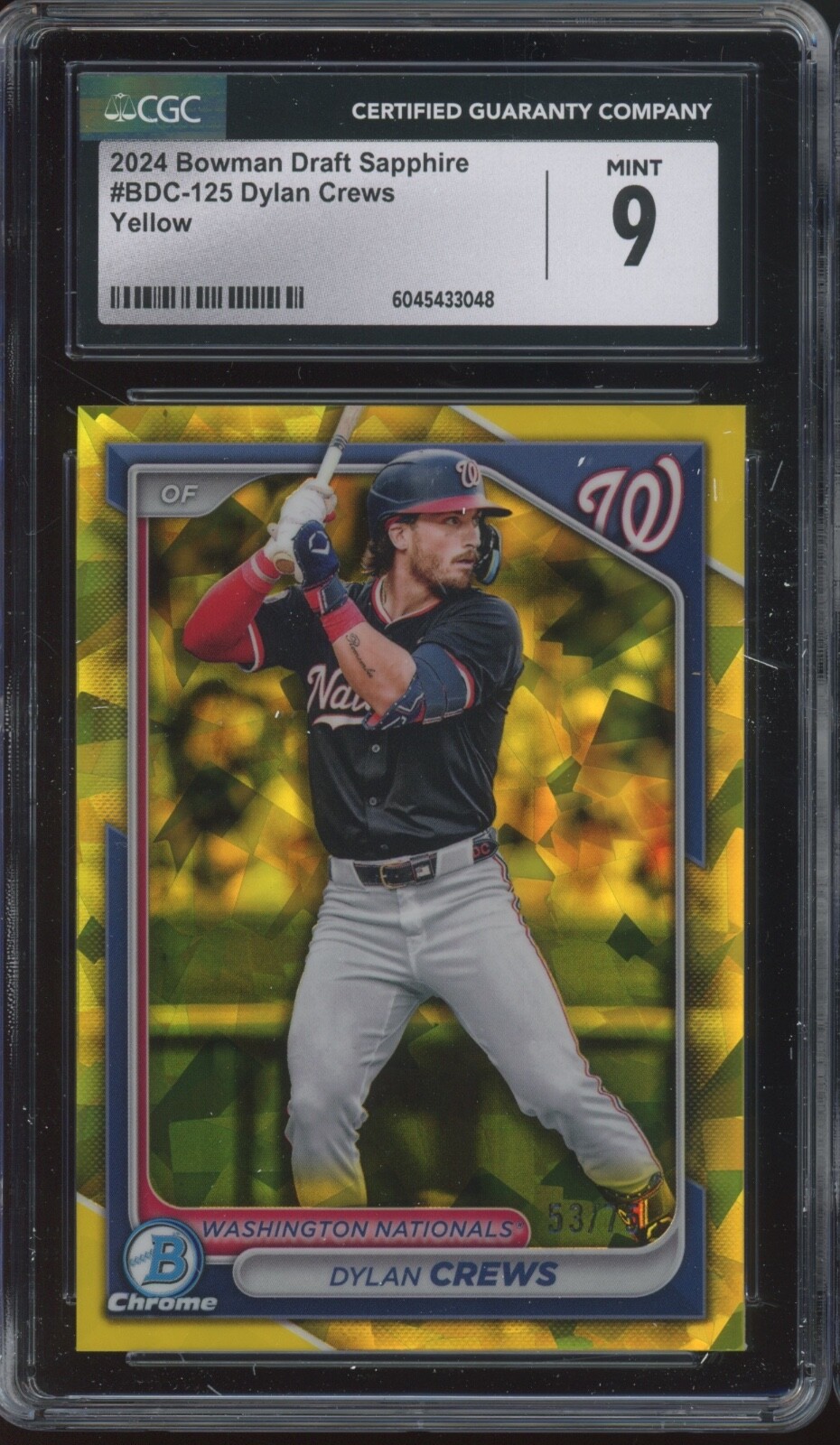 2024 Bowman Chrome Yellow Sapphire #BDC125 Dylan Crews /75 RC Mint CGC 9