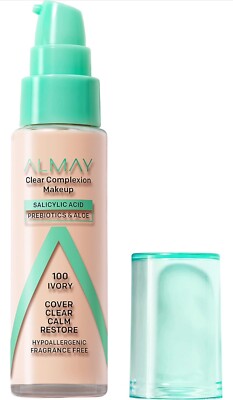 Almay Clear Complexion Acne Foundation Makeup with Salicylic Acid, 100 Ivory