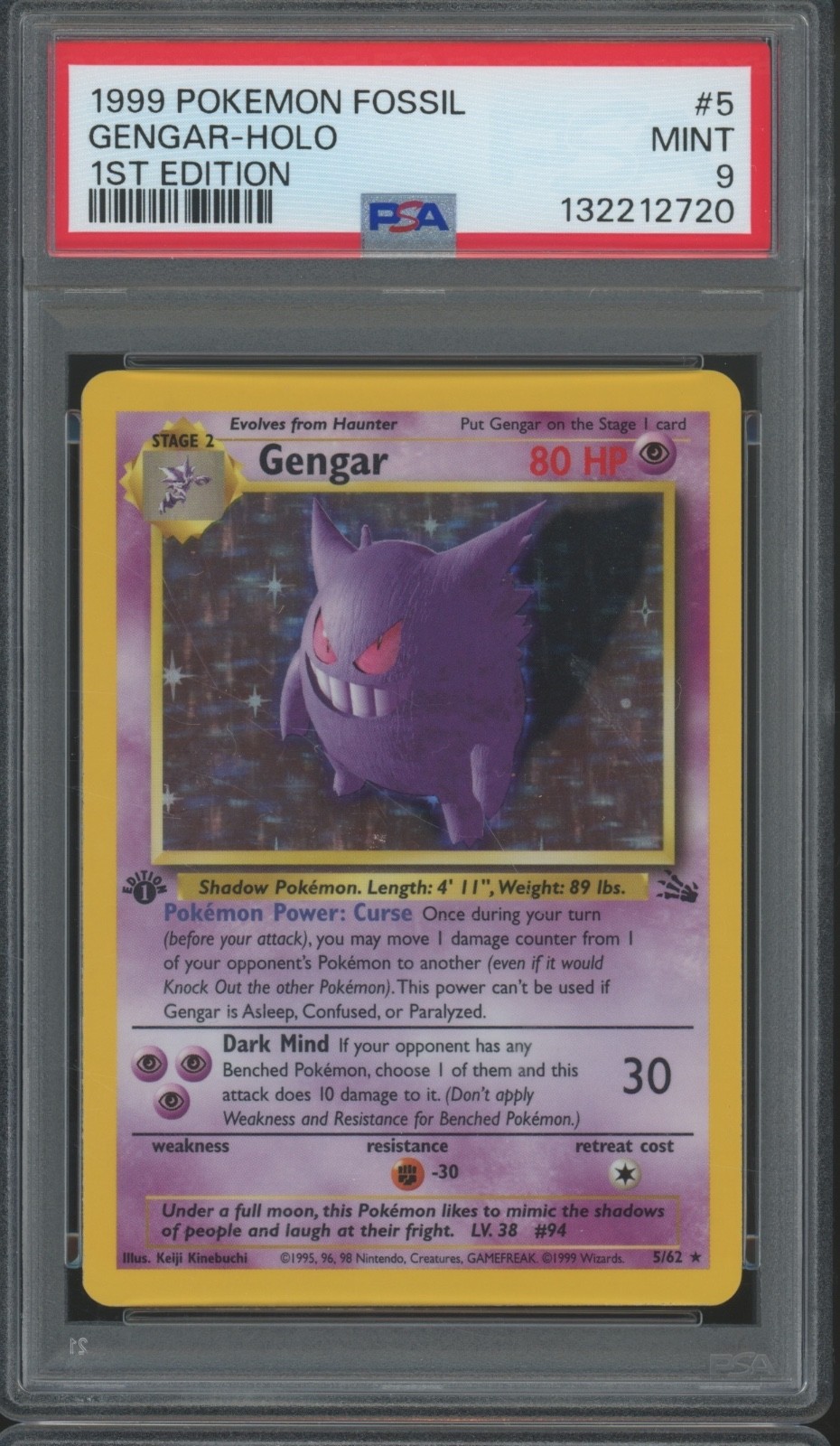 1999 Pokemon Fossil 1st Edition Holo #5 Gengar Mint PSA 9