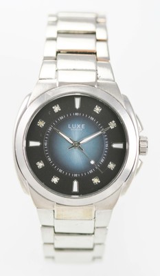 Luxe Diamant Montre Homme Argent Acier Inoxydable Batt Eau Res Gris Bleu Quartz